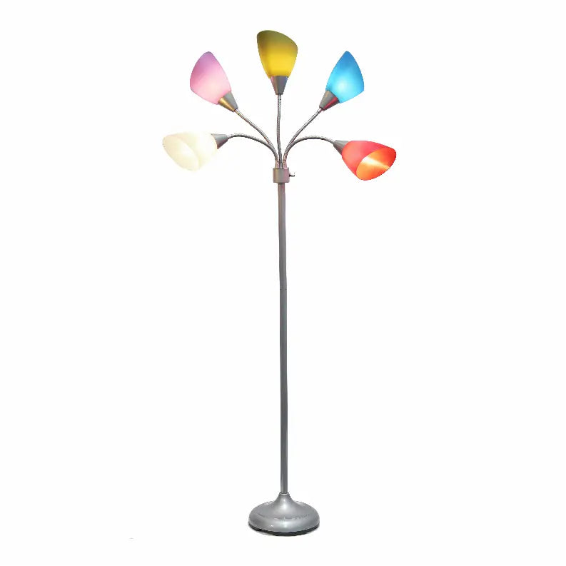 Simple Designs 5 Light Adjustable Gooseneck Silver Floor Lamp with Primary Multicolored Shades All The Rages, Inc.