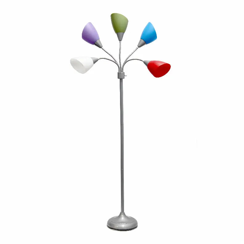 Simple Designs 5 Light Adjustable Gooseneck Silver Floor Lamp with Primary Multicolored Shades All The Rages, Inc.