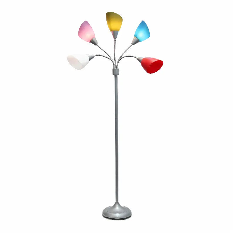 Simple Designs 5 Light Adjustable Gooseneck Silver Floor Lamp with Primary Multicolored Shades All The Rages, Inc.
