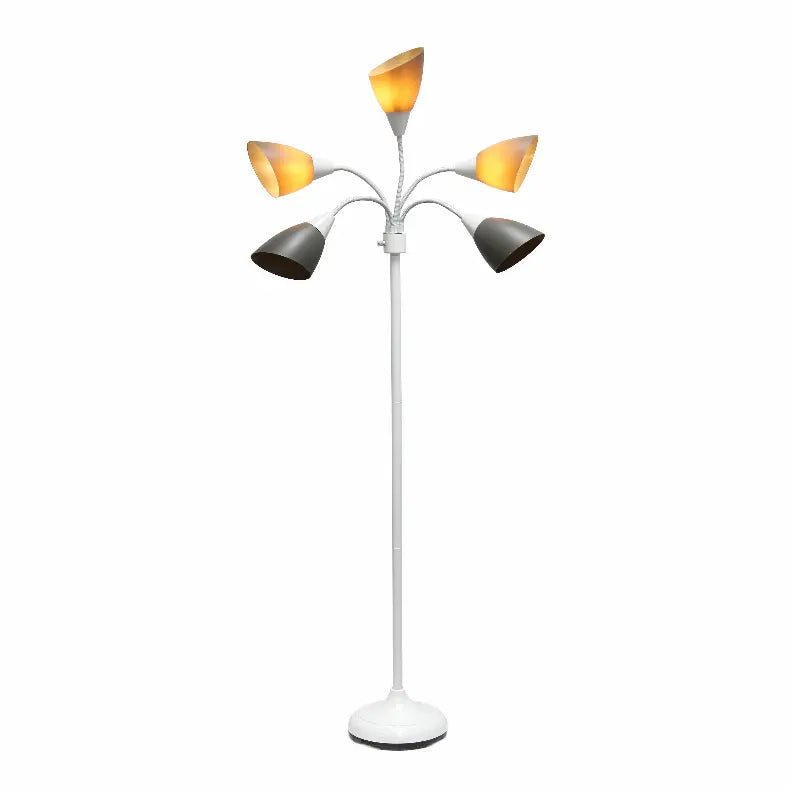 Simple Designs 5 Light Adjustable Gooseneck White Floor Lamp with Gray Shades All The Rages, Inc.