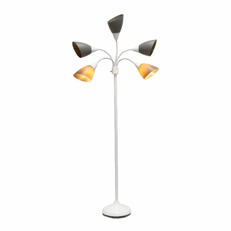 Simple Designs 5 Light Adjustable Gooseneck White Floor Lamp with Gray Shades All The Rages, Inc.