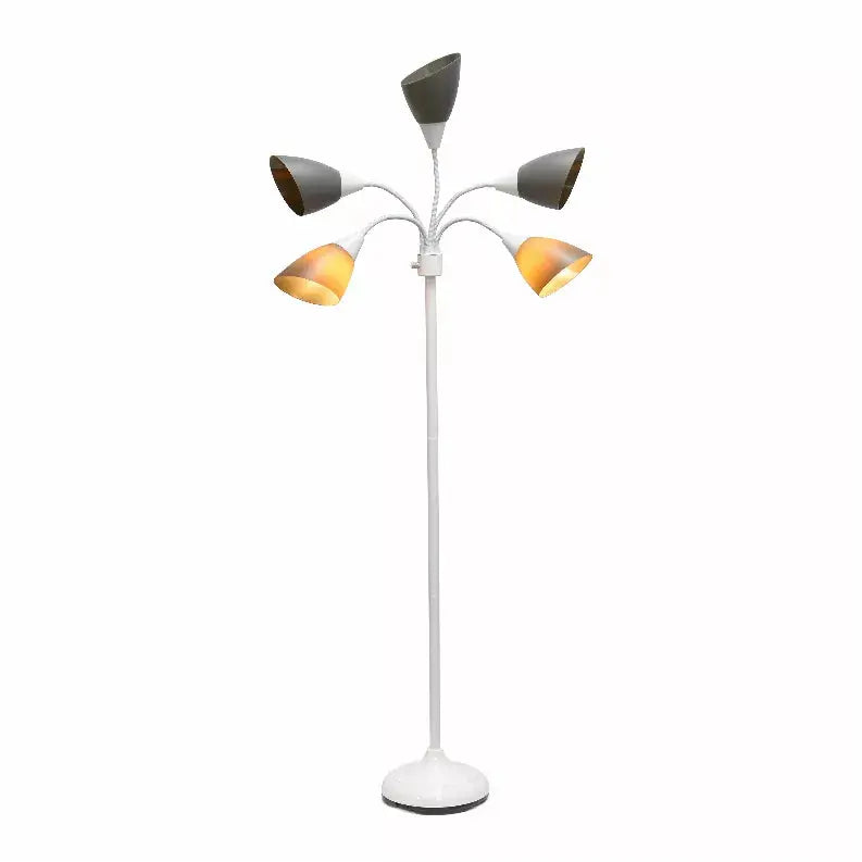 Simple Designs 5 Light Adjustable Gooseneck White Floor Lamp with Gray Shades All The Rages, Inc.