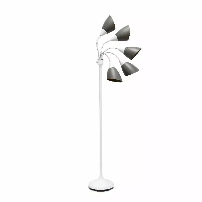 Simple Designs 5 Light Adjustable Gooseneck White Floor Lamp with Gray Shades All The Rages, Inc.