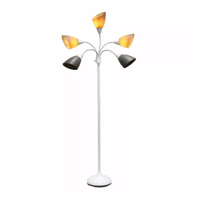 Simple Designs 5 Light Adjustable Gooseneck White Floor Lamp with Gray Shades All The Rages, Inc.