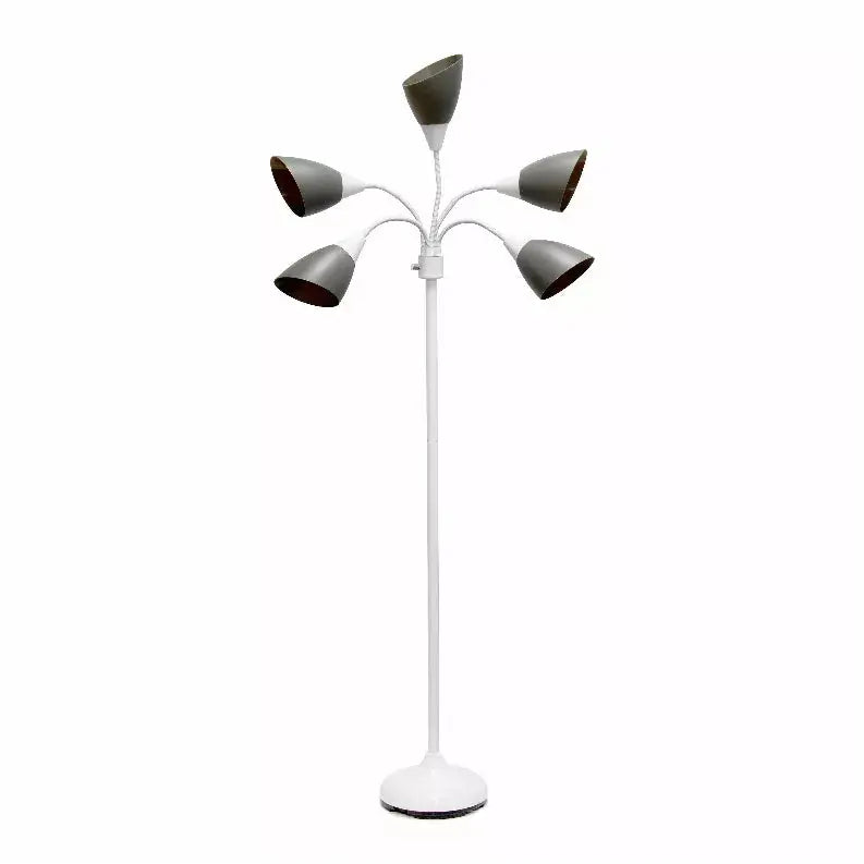 Simple Designs 5 Light Adjustable Gooseneck White Floor Lamp with Gray Shades All The Rages, Inc.