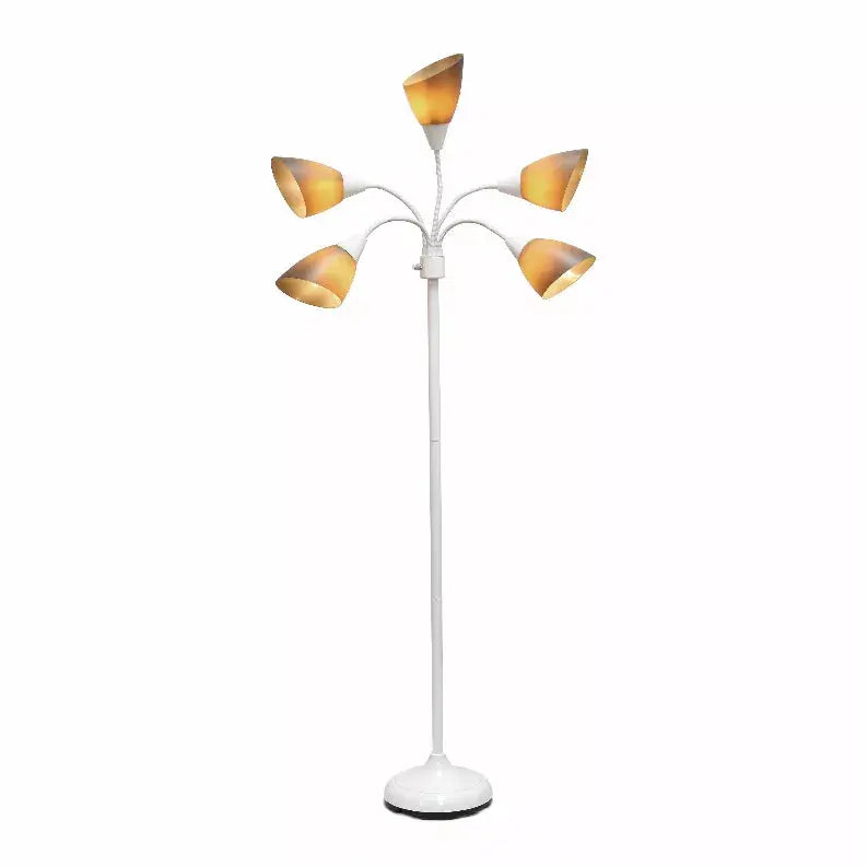 Simple Designs 5 Light Adjustable Gooseneck White Floor Lamp with Gray Shades All The Rages, Inc.