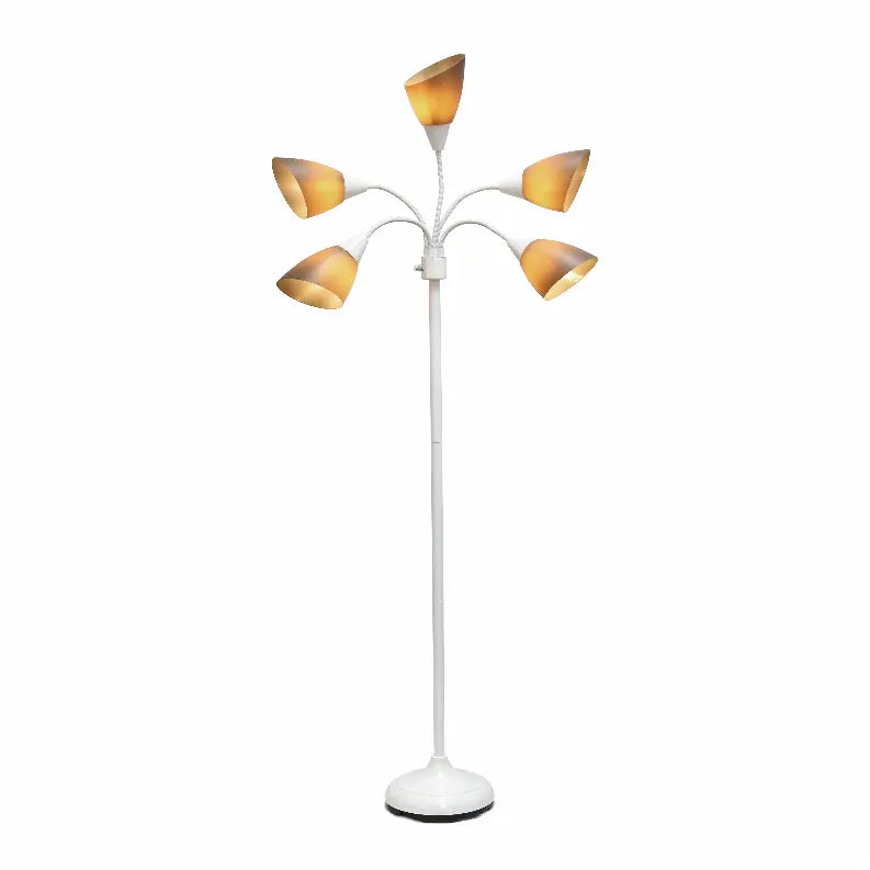 Simple Designs 5 Light Adjustable Gooseneck White Floor Lamp with Gray Shades All The Rages, Inc.