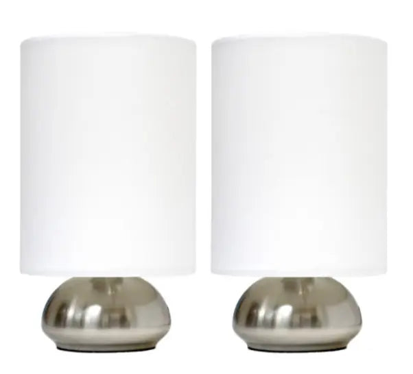 Simple Designs Gemini 2 Pack Mini Touch Lamp with Brushed Nickel Base and Fabric Shades All The Rages, Inc.