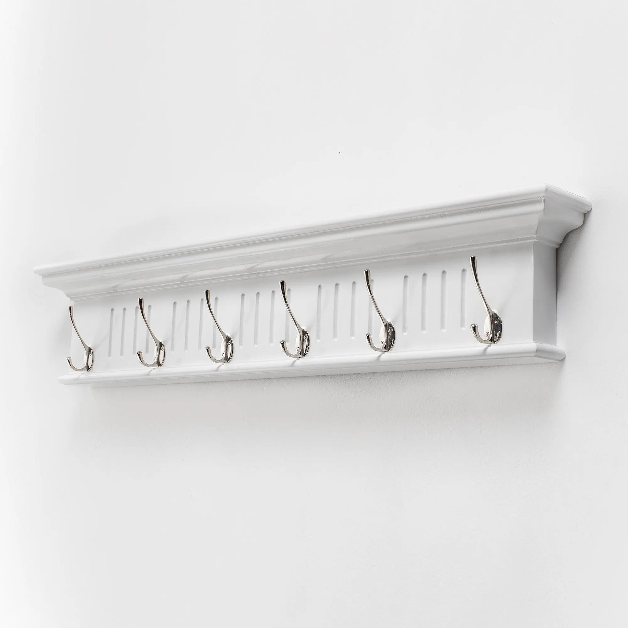 Six Hook 39" White Solid Wood Wall Mount Coat Rack Homeroots Organization