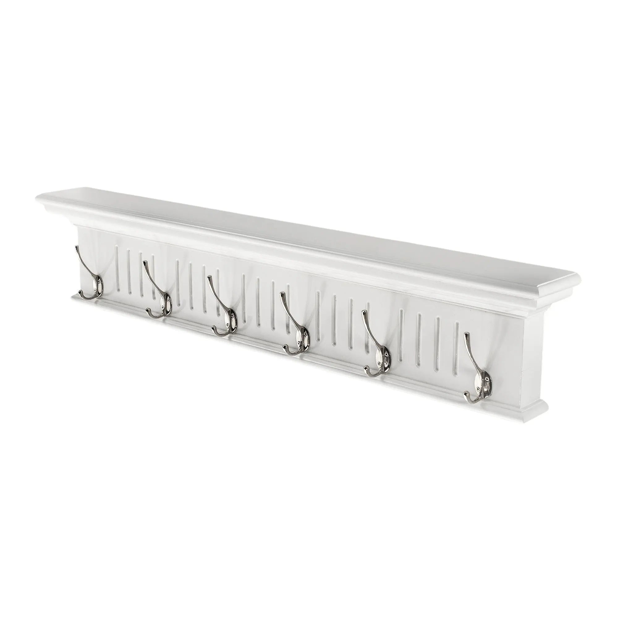 Six Hook 39" White Solid Wood Wall Mount Coat Rack Homeroots Organization