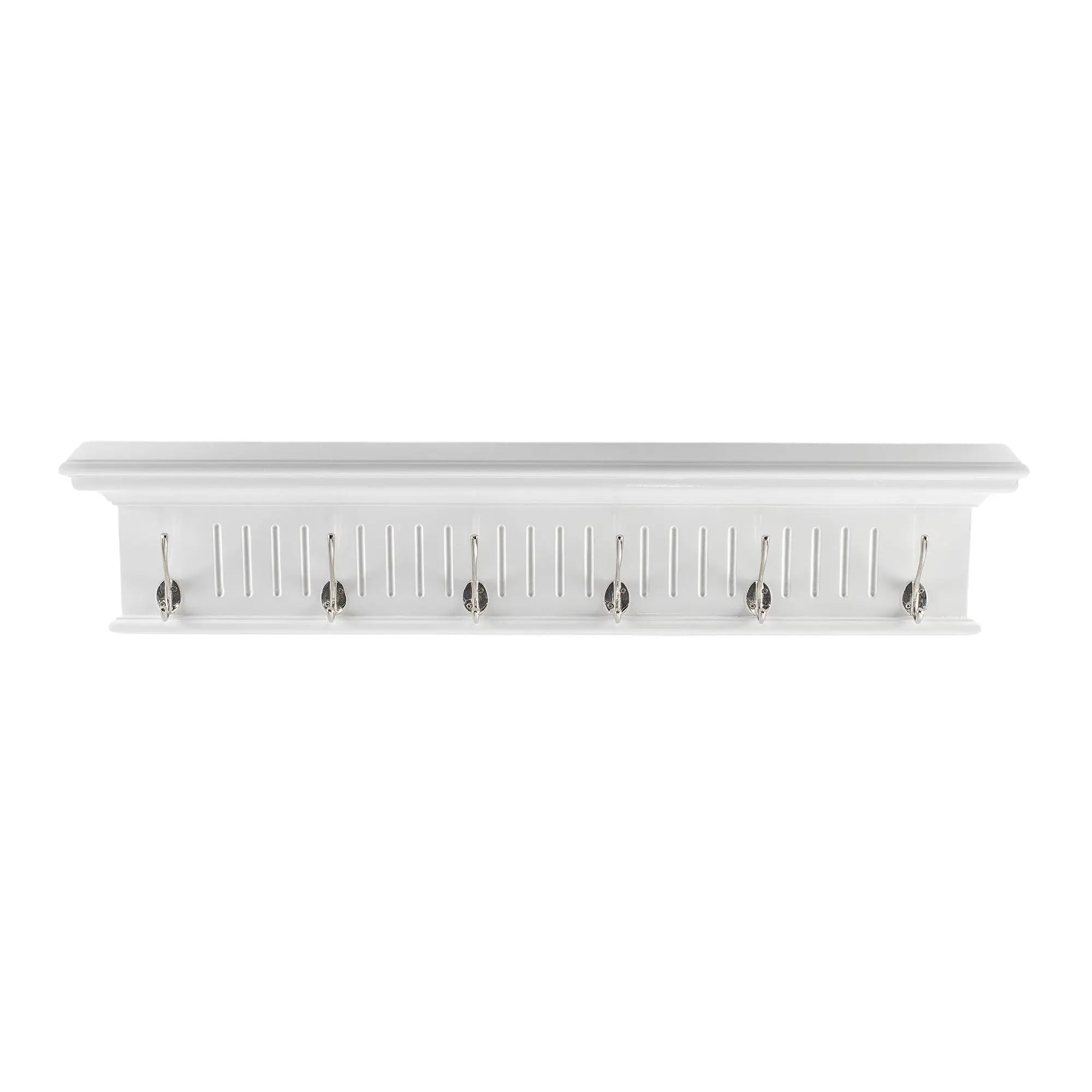 Six Hook 39" White Solid Wood Wall Mount Coat Rack Homeroots Organization