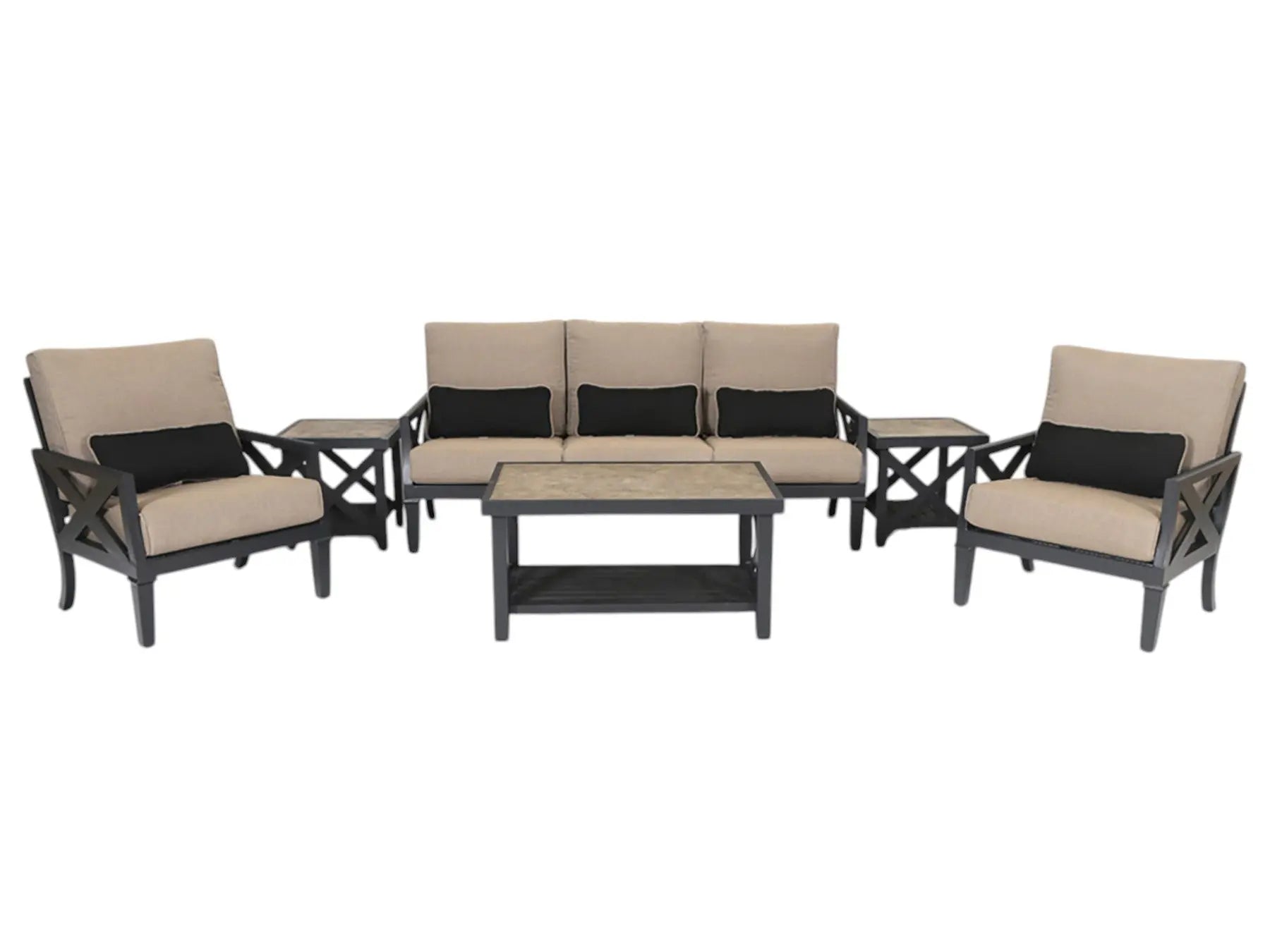 Six Piece Gray Metal Sectional Seating Group With Table Homeroots Outdoor