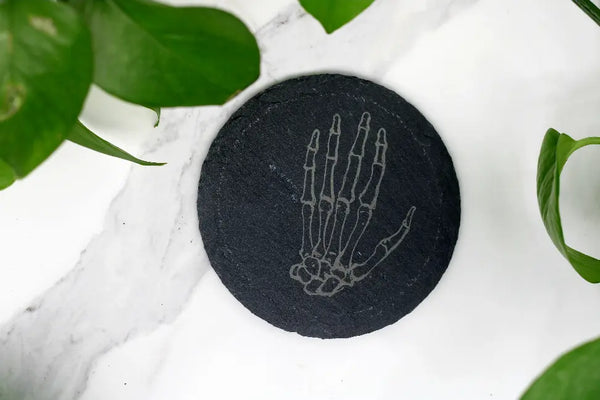 Skeleton Hand Anatomy Engraved Slate Coaster Three Witches