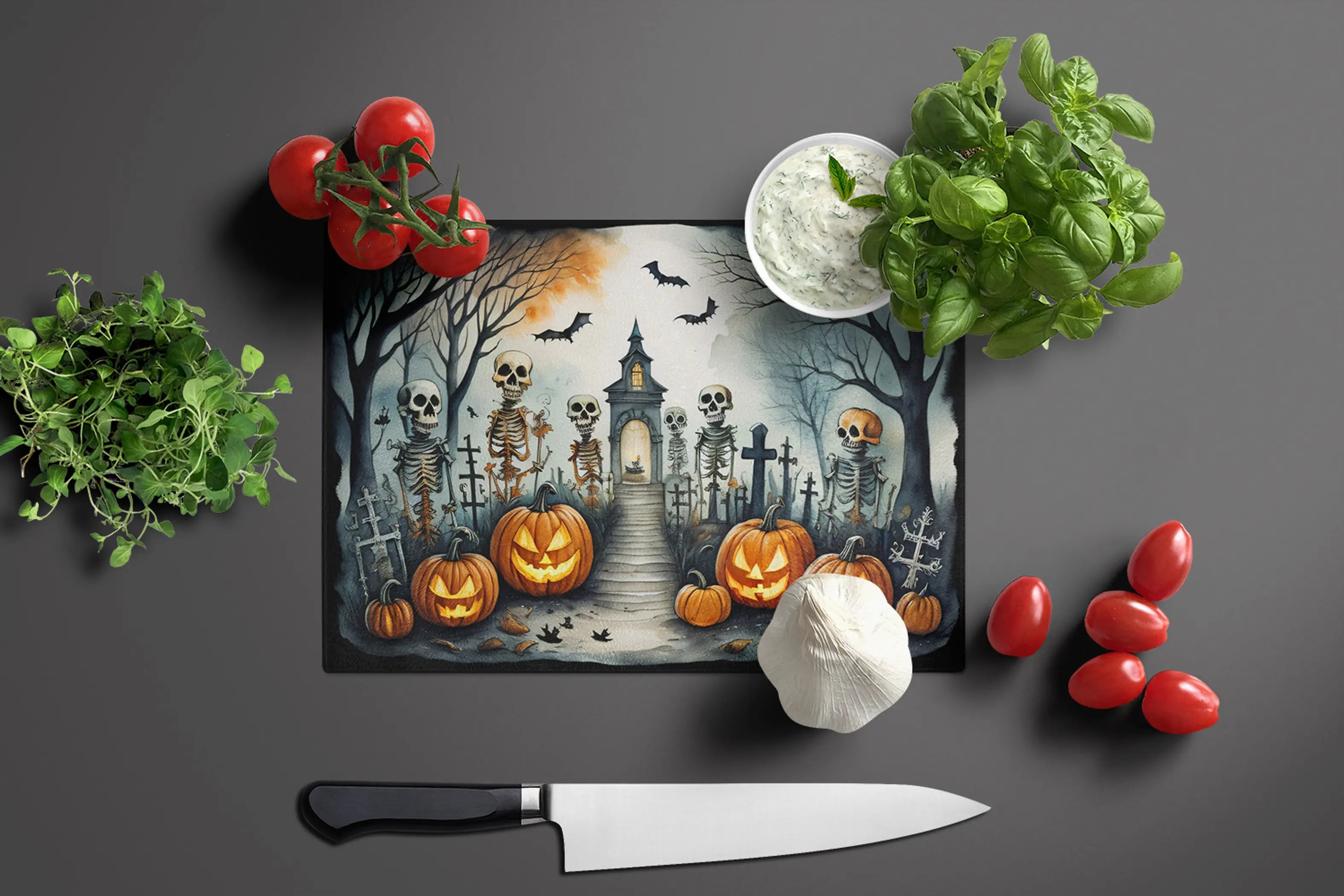 Skeleton Spooky Halloween Glass Cutting Board Caroline's Treasures