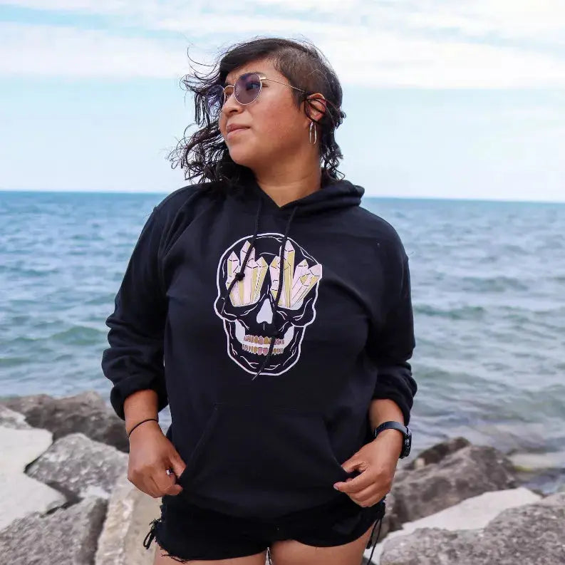 Skull Hoodie with Color Crystals Black Cat Bazaar