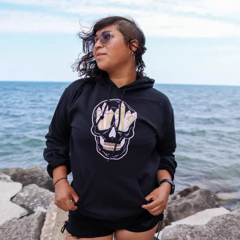 Skull Hoodie with Color Crystals Black Cat Bazaar