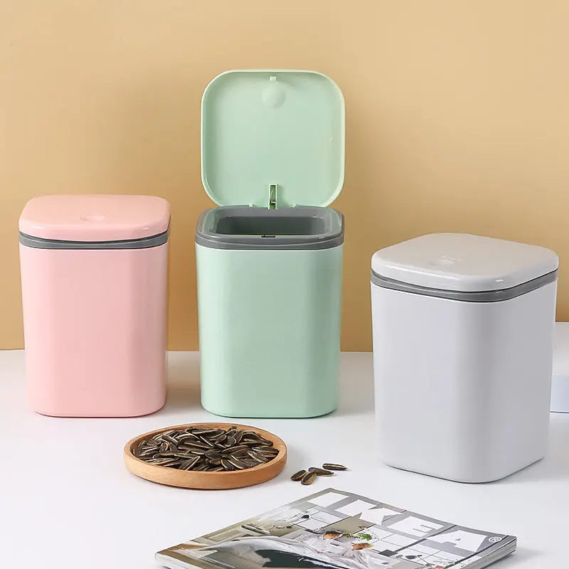 Small Desktop Trash Can for Home Office High-End Dormitory Press with Lid Mini Plastic Storage Trash Can GreatEagleInc