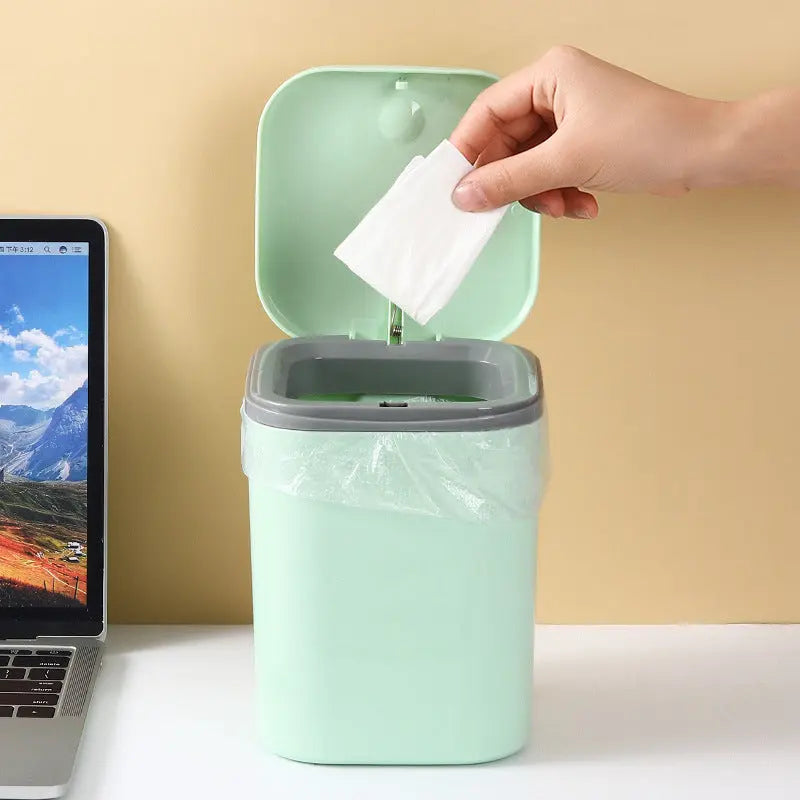 Small Desktop Trash Can for Home Office High-End Dormitory Press with Lid Mini Plastic Storage Trash Can GreatEagleInc
