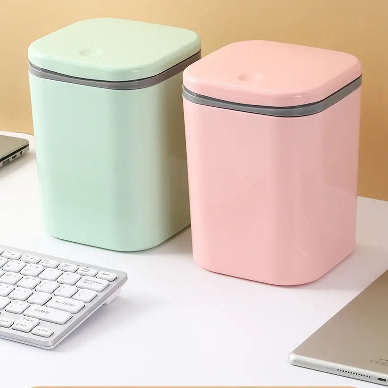 Small Desktop Trash Can for Home Office High-End Dormitory Press with Lid Mini Plastic Storage Trash Can GreatEagleInc