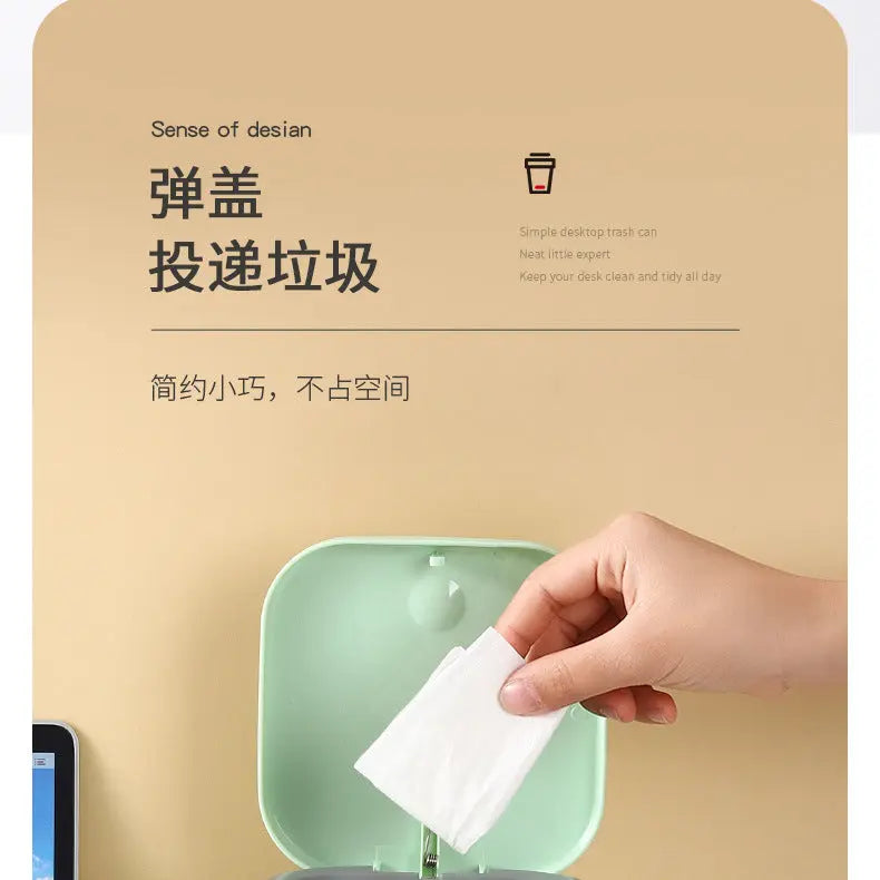 Small Desktop Trash Can for Home Office High-End Dormitory Press with Lid Mini Plastic Storage Trash Can GreatEagleInc