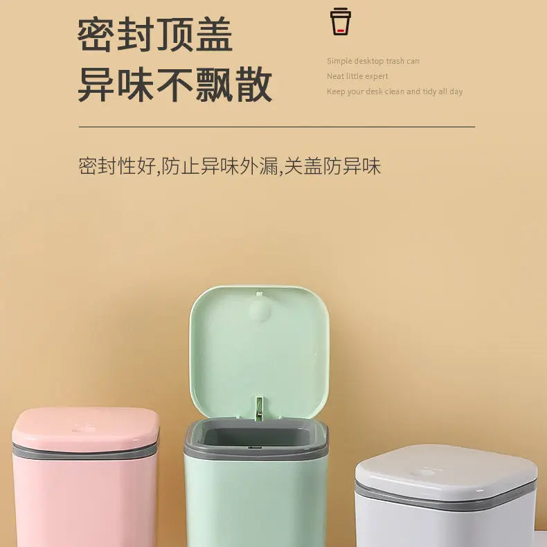 Small Desktop Trash Can for Home Office High-End Dormitory Press with Lid Mini Plastic Storage Trash Can GreatEagleInc
