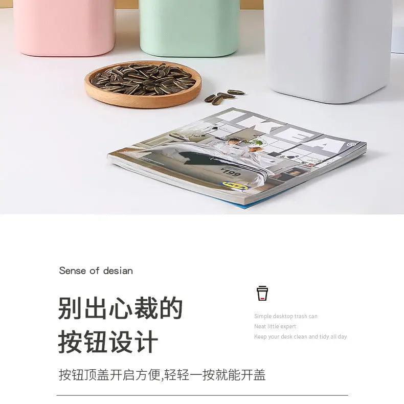 Small Desktop Trash Can for Home Office High-End Dormitory Press with Lid Mini Plastic Storage Trash Can GreatEagleInc