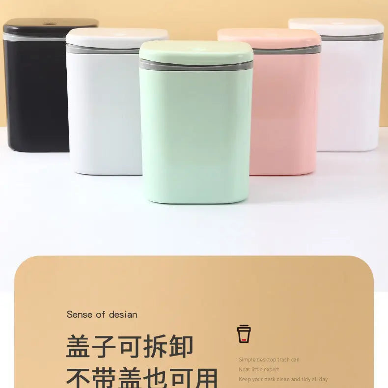 Small Desktop Trash Can for Home Office High-End Dormitory Press with Lid Mini Plastic Storage Trash Can GreatEagleInc
