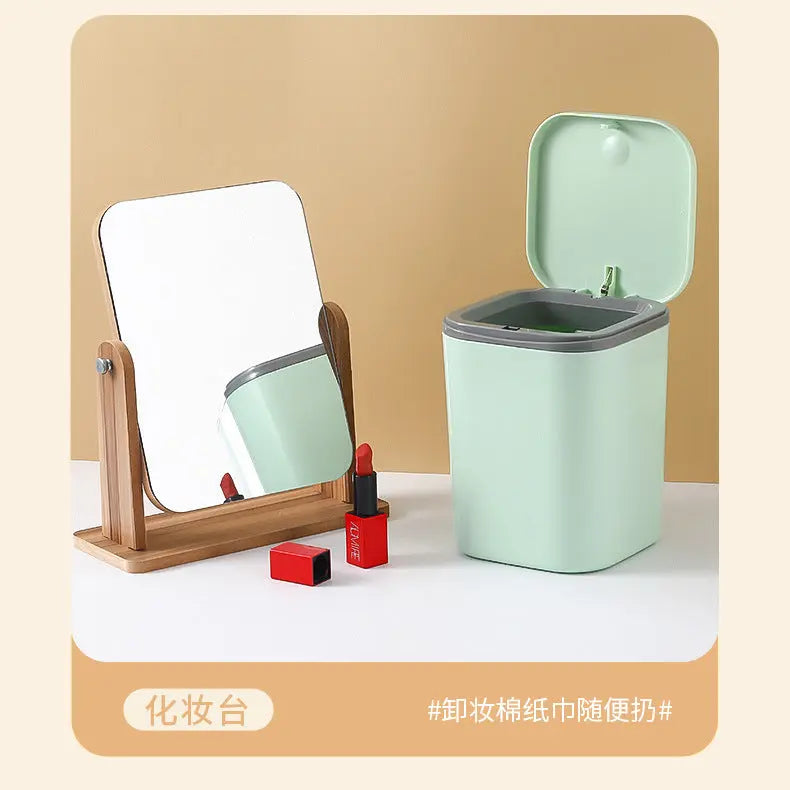Small Desktop Trash Can for Home Office High-End Dormitory Press with Lid Mini Plastic Storage Trash Can GreatEagleInc