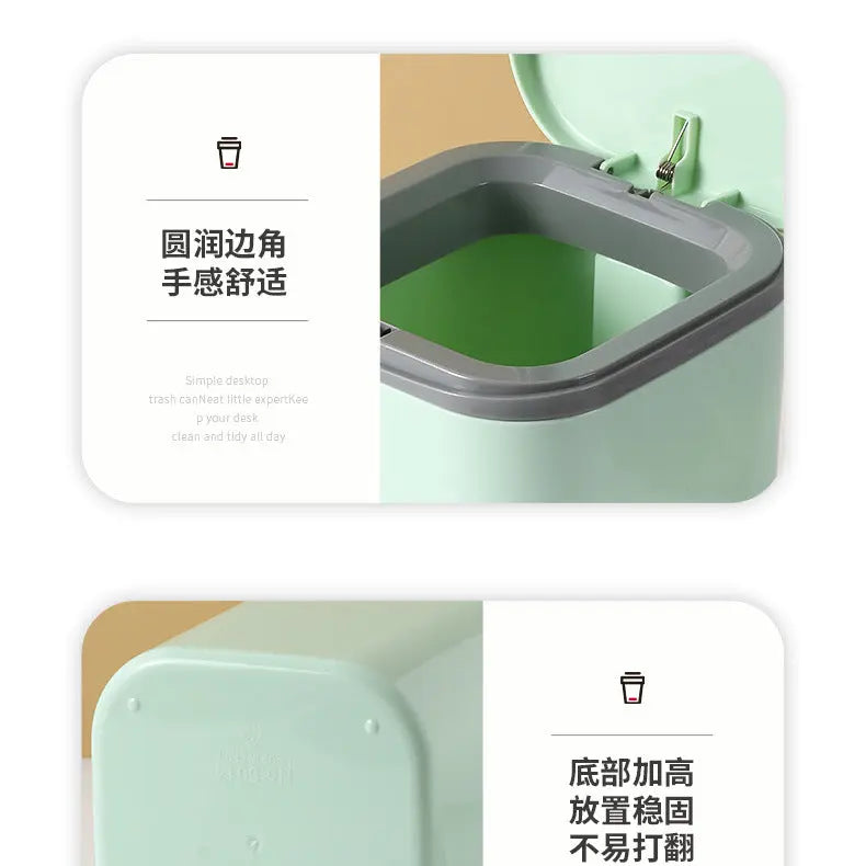 Small Desktop Trash Can for Home Office High-End Dormitory Press with Lid Mini Plastic Storage Trash Can GreatEagleInc