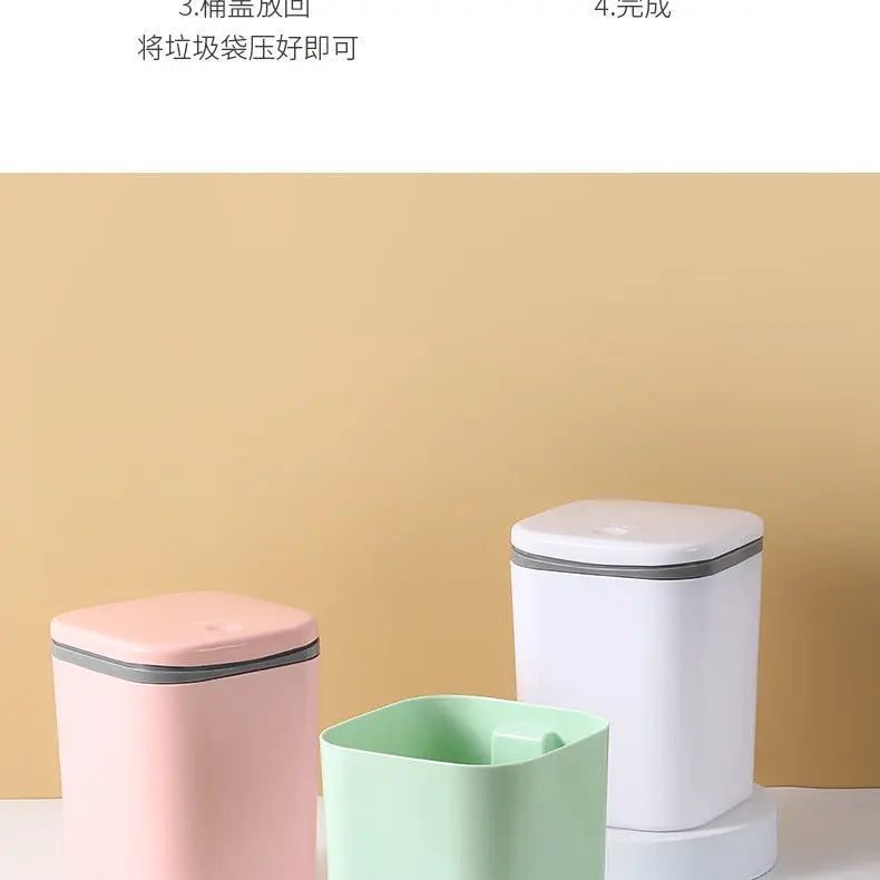 Small Desktop Trash Can for Home Office High-End Dormitory Press with Lid Mini Plastic Storage Trash Can GreatEagleInc