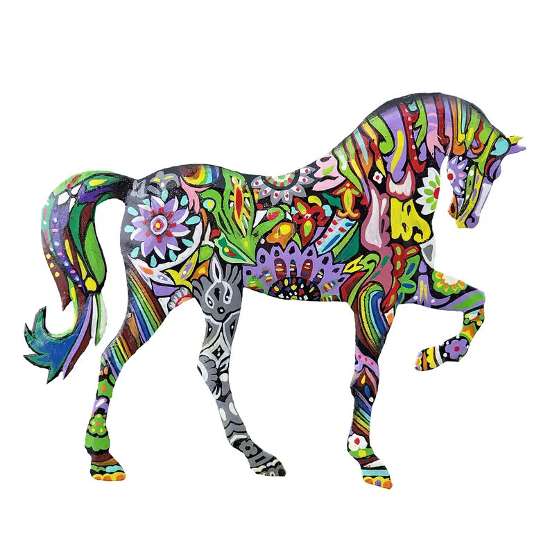 Small Painted Floral Walking Horse Le Primitif Galleries