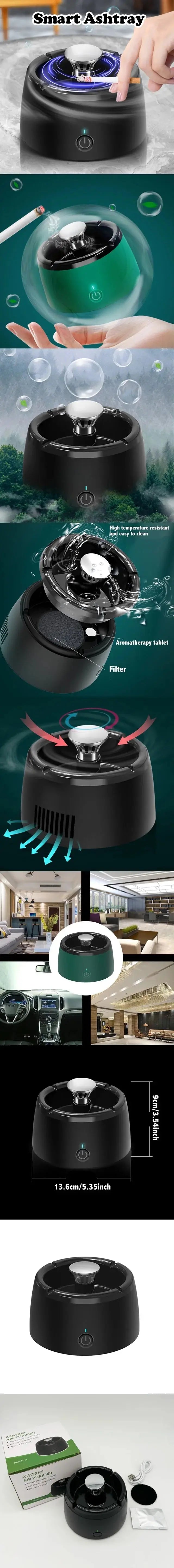 Smart Ashtray with USB Rechargeable Battery, Powerful Motor, Modern Design Ideal for Home, Office, Restaurant Use, Gift GreatEagleInc