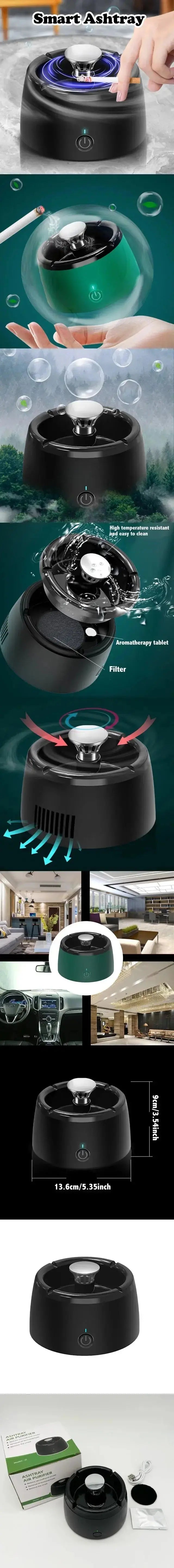 Smart Ashtray with USB Rechargeable Battery, Powerful Motor, Modern Design Ideal for Home, Office, Restaurant Use, Gift GreatEagleInc