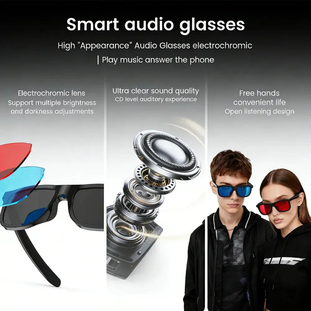 Smart Audio Glasses 2026 Touch Color Changing Lens Dual Microphone Noise Reduction Super Clear Sound Bluetooth Sunglasses Wirele GreatEagleInc
