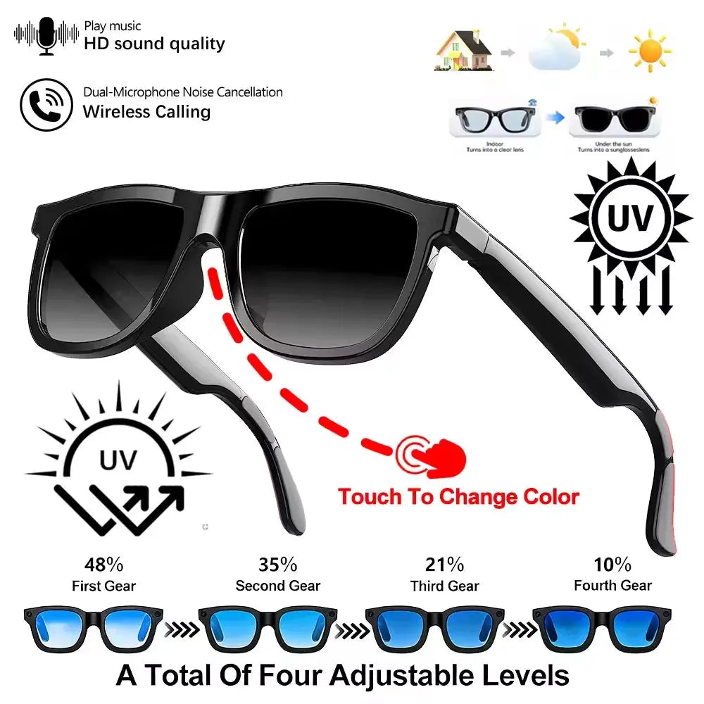 Smart Audio Glasses 2026 Touch Color Changing Lens Dual Microphone Noise Reduction Super Clear Sound Bluetooth Sunglasses Wirele GreatEagleInc