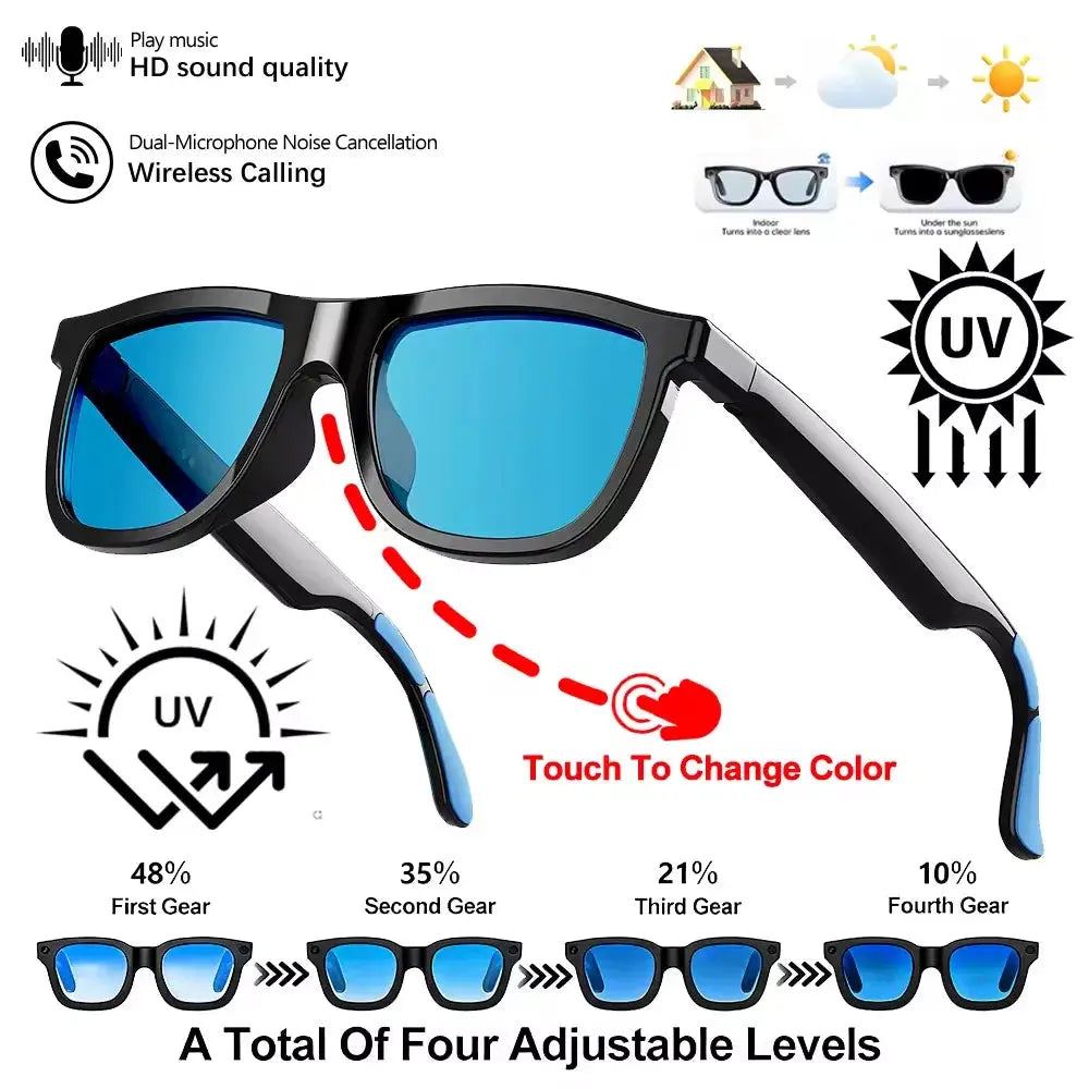 Smart Audio Glasses 2026 Touch Color Changing Lens Dual Microphone Noise Reduction Super Clear Sound Bluetooth Sunglasses Wirele GreatEagleInc