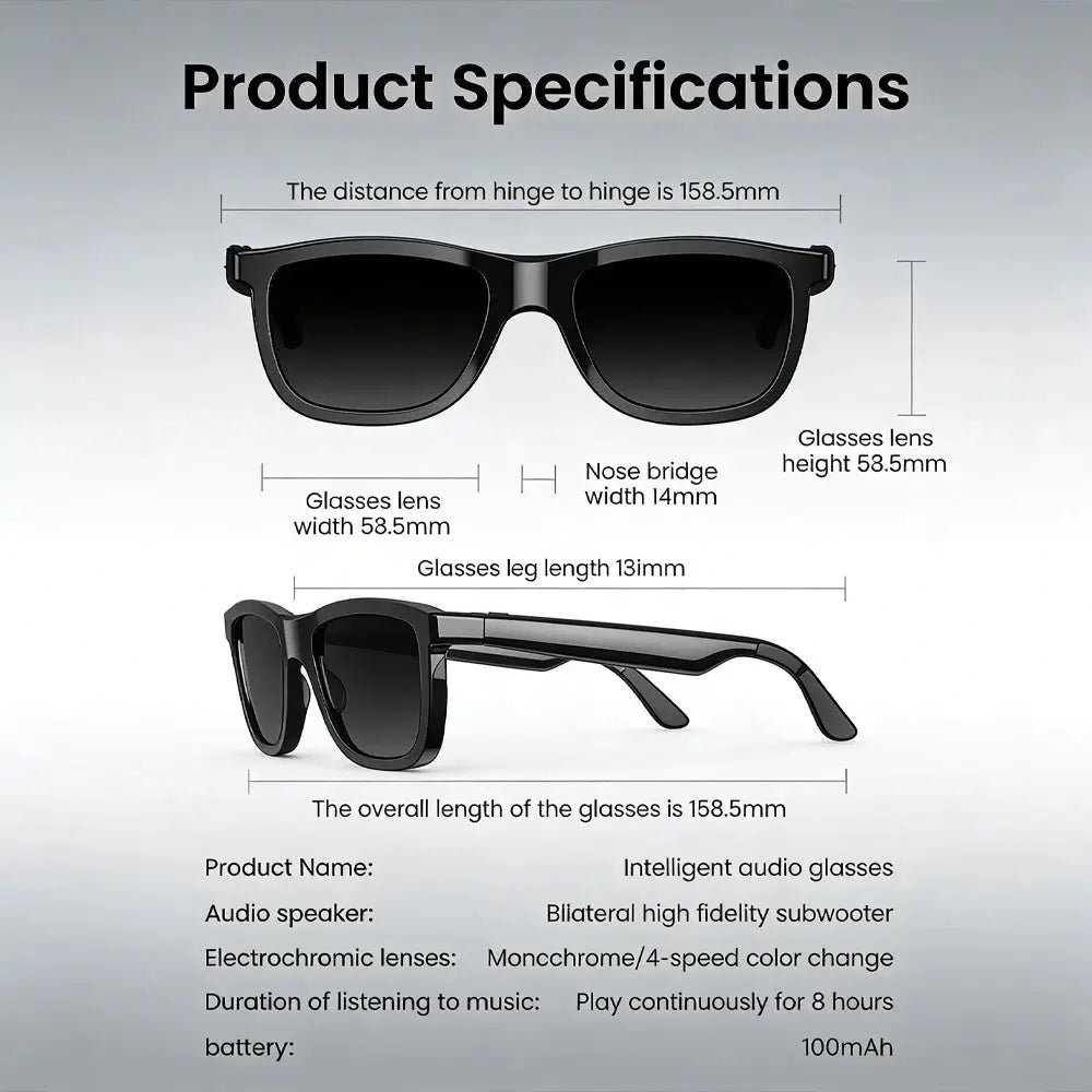 Smart Audio Glasses 2026 Touch Color Changing Lens Dual Microphone Noise Reduction Super Clear Sound Bluetooth Sunglasses Wirele GreatEagleInc