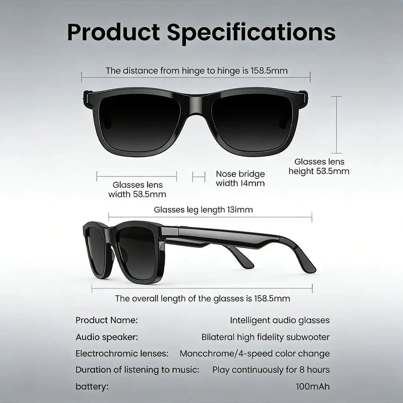 Smart Audio Glasses 2026 Touch Color Changing Lens Dual Microphone Noise Reduction Super Clear Sound Bluetooth Sunglasses Wirele GreatEagleInc