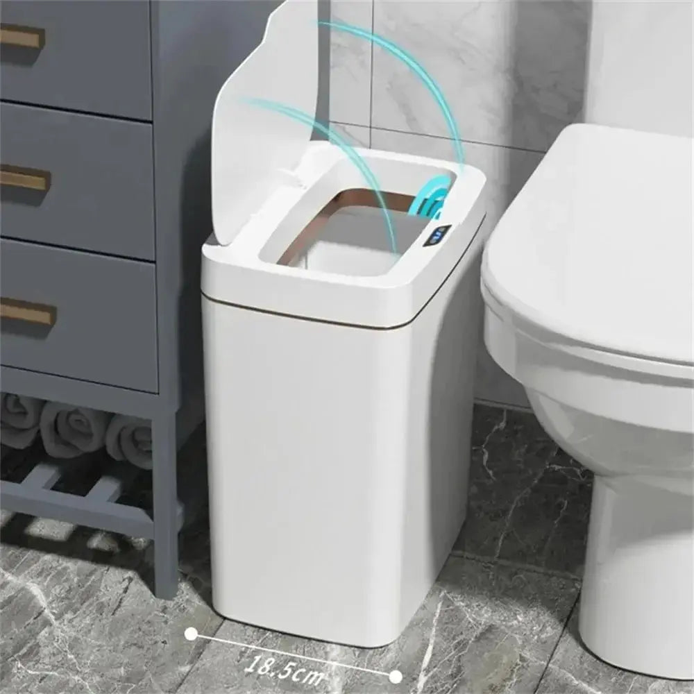 Smart Bathroom Trash Can Automatic Bagging Electronic Trash Can White Touchless Narrow Smart Sensor Garbage Bin Smart Home 15L GreatEagleInc