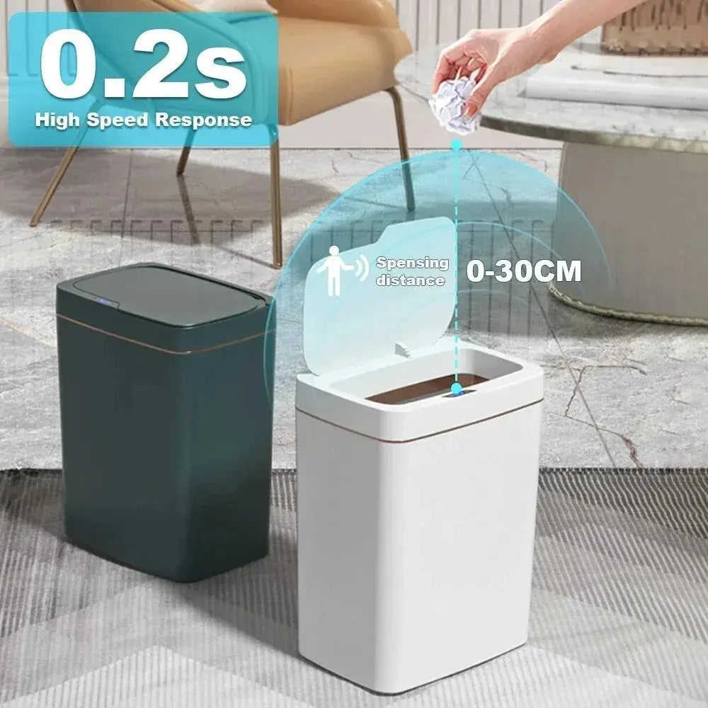 Smart Bathroom Trash Can Automatic Bagging Electronic Trash Can White Touchless Narrow Smart Sensor Garbage Bin Smart Home 15L GreatEagleInc