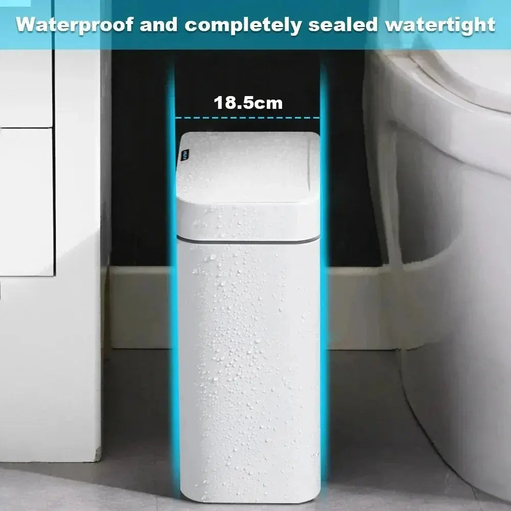 Smart Bathroom Trash Can Automatic Bagging Electronic Trash Can White Touchless Narrow Smart Sensor Garbage Bin Smart Home 15L GreatEagleInc