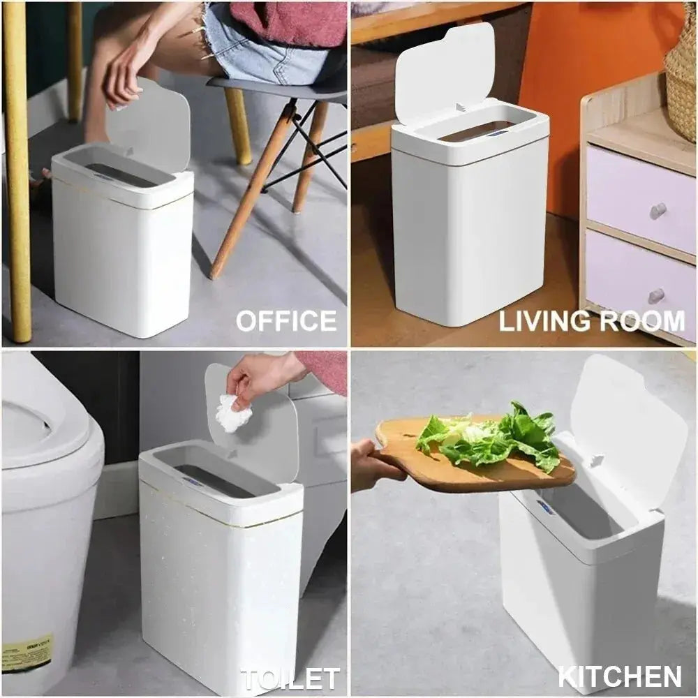 Smart Bathroom Trash Can Automatic Bagging Electronic Trash Can White Touchless Narrow Smart Sensor Garbage Bin Smart Home 15L GreatEagleInc