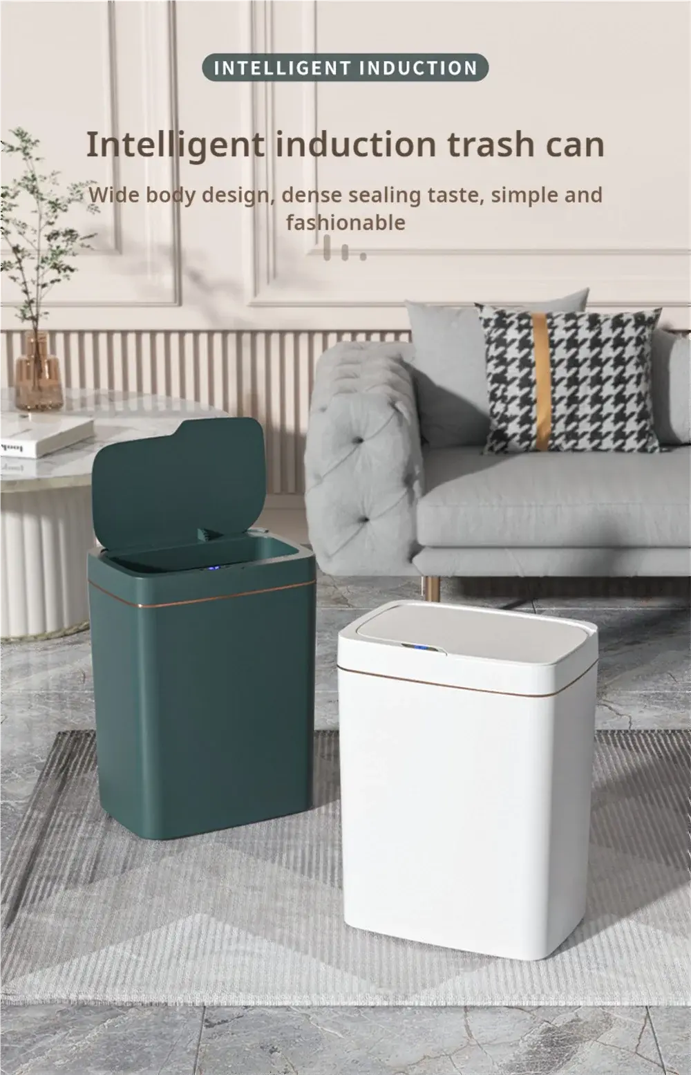 Smart Bathroom Trash Can Automatic Bagging Electronic Trash Can White Touchless Narrow Smart Sensor Garbage Bin Smart Home 15L GreatEagleInc