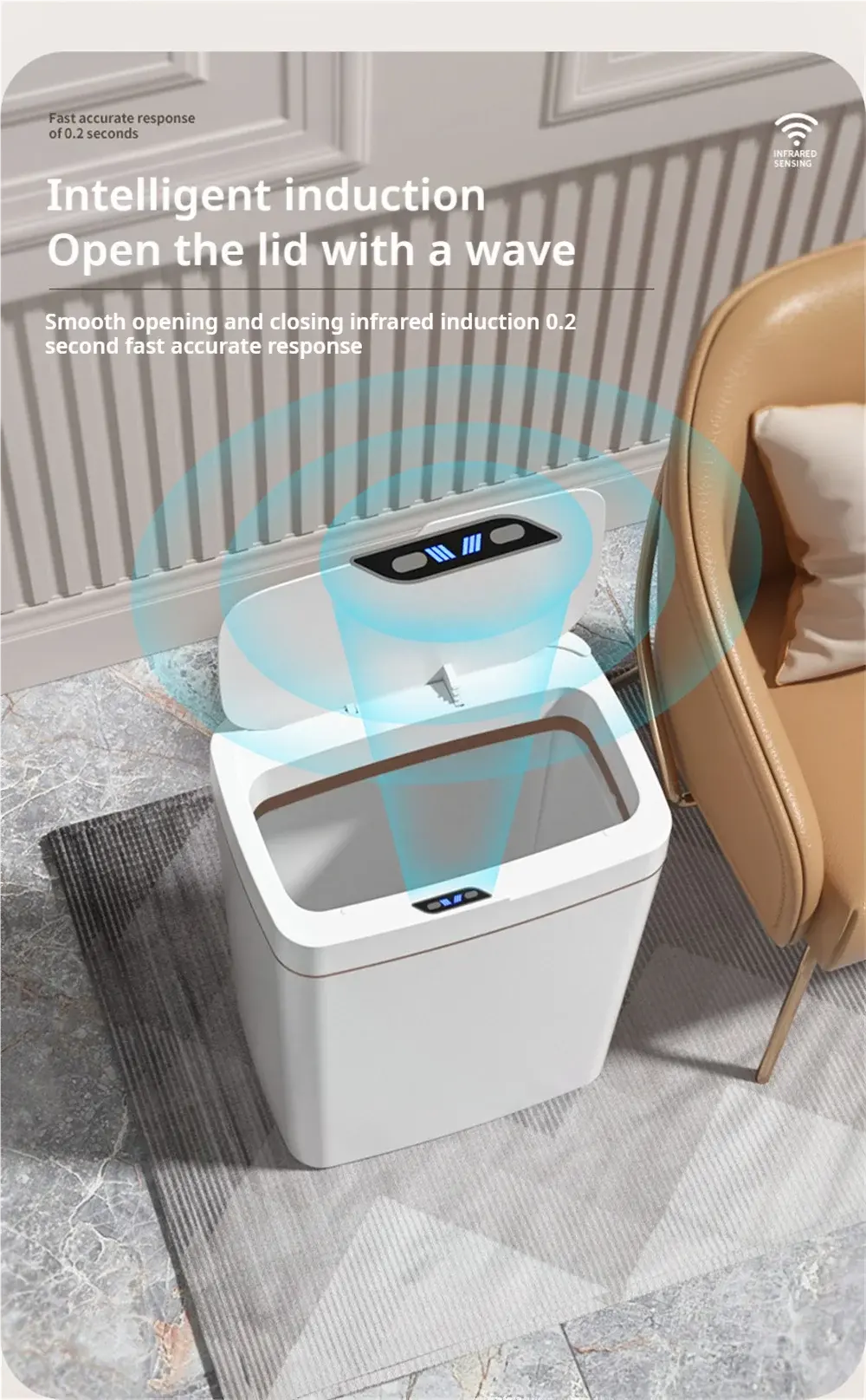 Smart Bathroom Trash Can Automatic Bagging Electronic Trash Can White Touchless Narrow Smart Sensor Garbage Bin Smart Home 15L GreatEagleInc