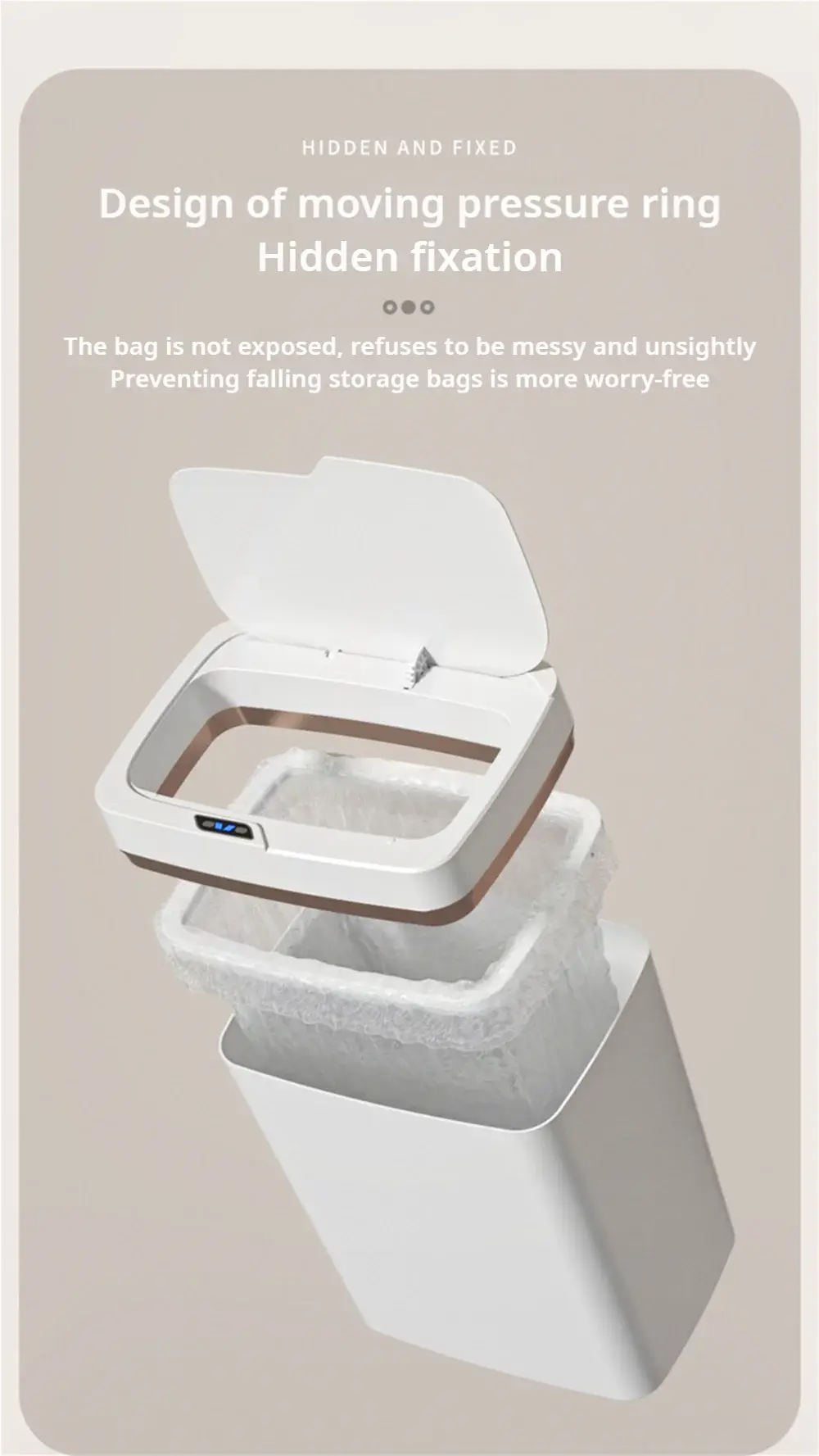Smart Bathroom Trash Can Automatic Bagging Electronic Trash Can White Touchless Narrow Smart Sensor Garbage Bin Smart Home 15L GreatEagleInc