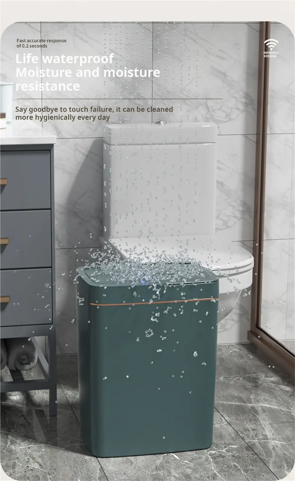 Smart Bathroom Trash Can Automatic Bagging Electronic Trash Can White Touchless Narrow Smart Sensor Garbage Bin Smart Home 15L GreatEagleInc