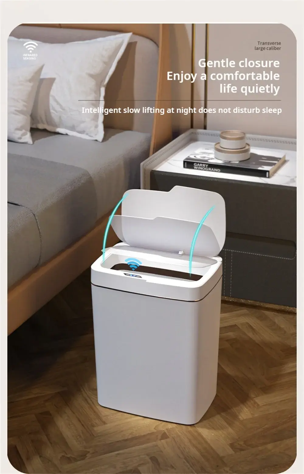 Smart Bathroom Trash Can Automatic Bagging Electronic Trash Can White Touchless Narrow Smart Sensor Garbage Bin Smart Home 15L GreatEagleInc