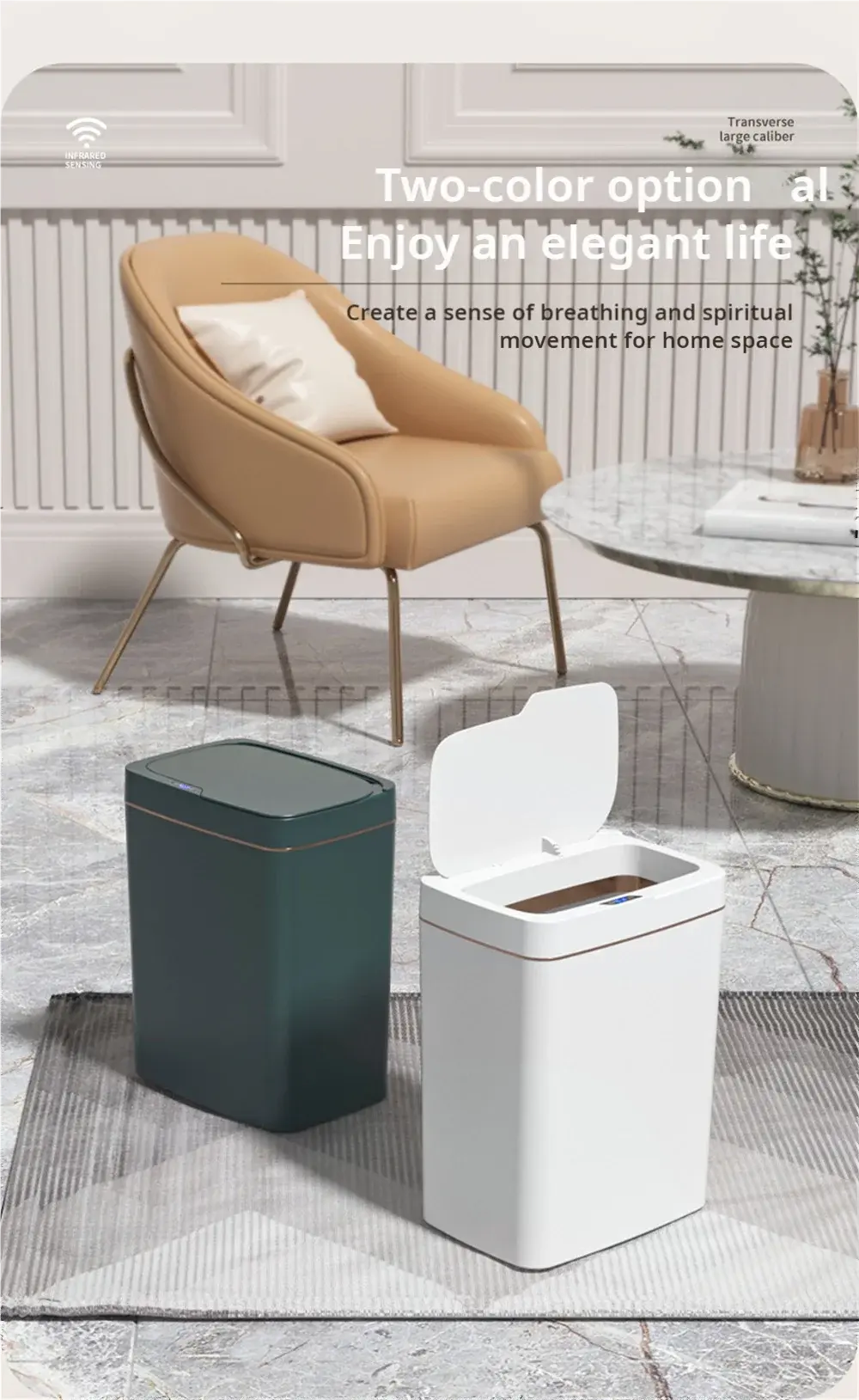 Smart Bathroom Trash Can Automatic Bagging Electronic Trash Can White Touchless Narrow Smart Sensor Garbage Bin Smart Home 15L GreatEagleInc