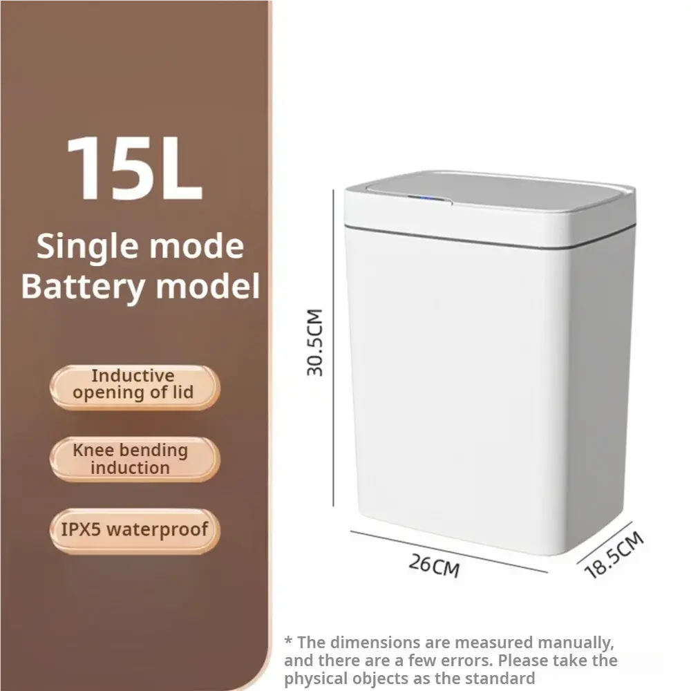 Smart Bathroom Trash Can Automatic Bagging Electronic Trash Can White Touchless Narrow Smart Sensor Garbage Bin Smart Home 15L GreatEagleInc