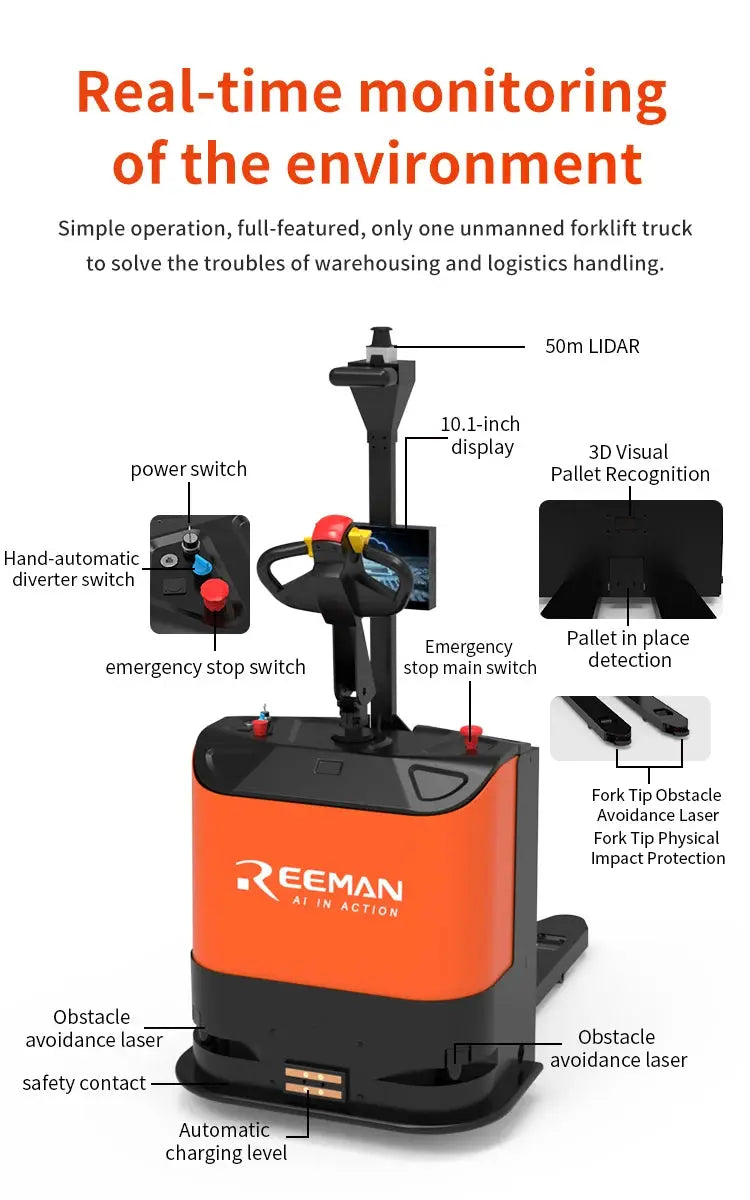 Smart Forklift Autonomous Unmanned Forklift 1.5t Electric Pallet Stacker Forklift Robot Warehouse Stacking Truck GreatEagleInc